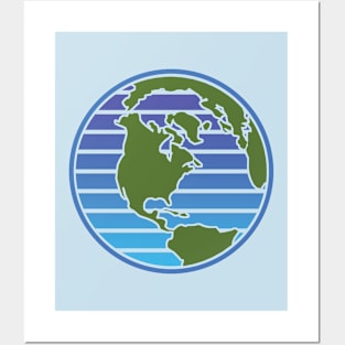 Earth Day Blue Green Planet Blue Outline April 22 Posters and Art